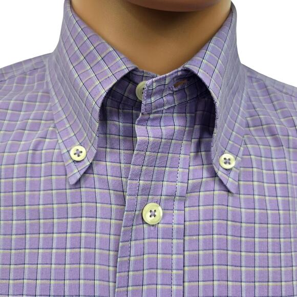 Brooks Brothers 346 Original Polo Shirt Short Sleeve Men M Slim fit Purple Check - Picture 3 of 12